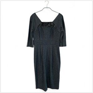 Vera Wang Lavender Label Charcoal Gray Sheath Dress Black Beading Cocktail 4